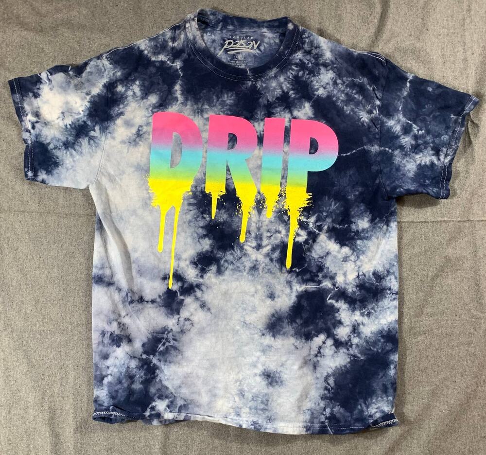 Popular Poison Tie Dye Drip Shirt Adult Large Blue Casual T Shirt